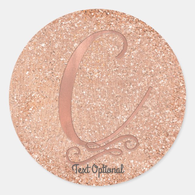 Rose Gold Glitter Personalised Initial Letter C Classic Round Sticker (Front)