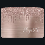 Rose Gold Glitter Personalised iPad Air Cover<br><div class="desc">Elegant and girly iPad cover with rose gold faux glitter dripping down a rose gold faux metallic foil background. Personalise with your name in a stylish trendy white script.</div>