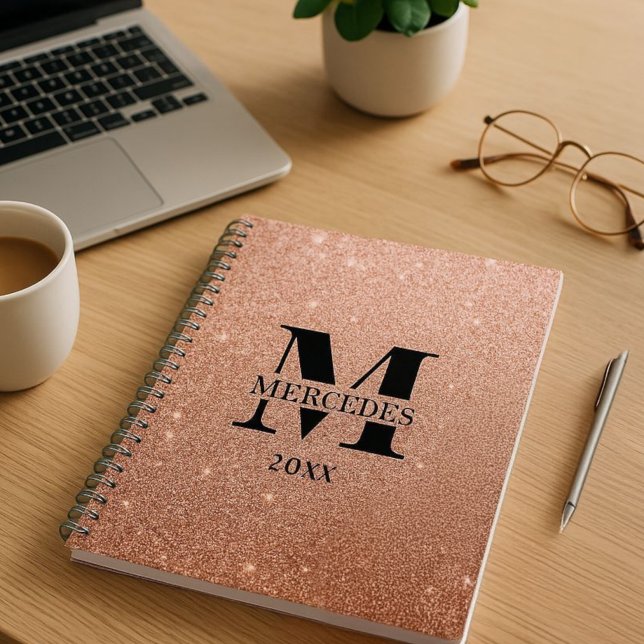 Rose Gold Glitter Personalised Monogram Daily Planner (Creator Uploaded)