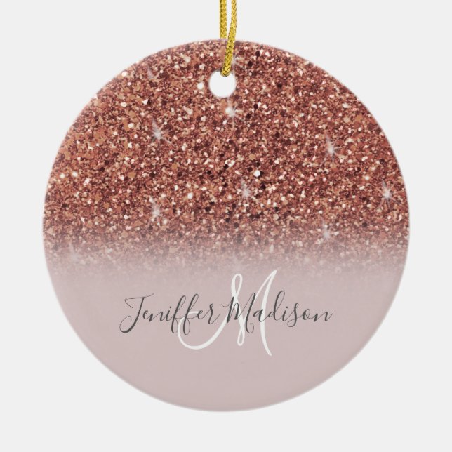 Rose gold glitter Personalised Name                Ceramic Ornament (Front)