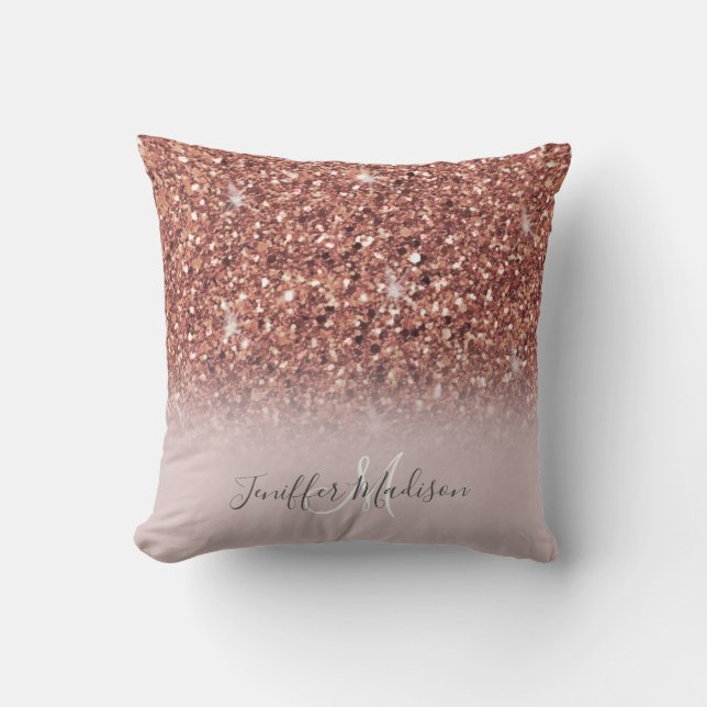 Rose gold glitter Personalised Name                Cushion (Front)