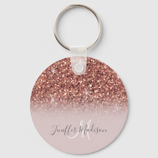 Rose gold glitter Personalised Name                Key Ring (Front)
