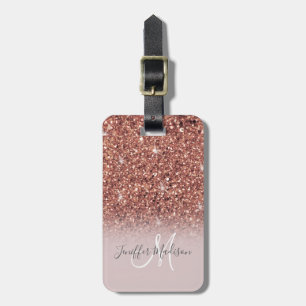 Rose gold glitter Personalised Name                Luggage Tag