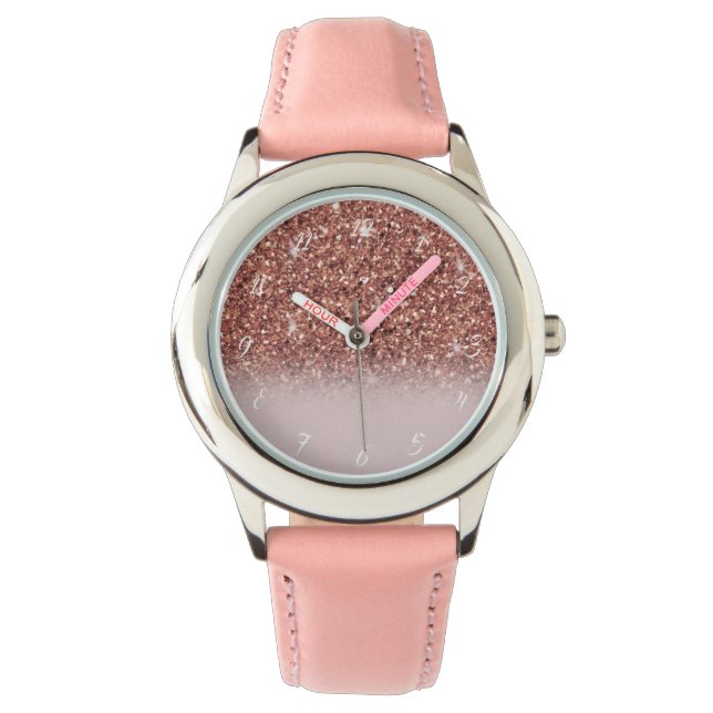 Rose gold glitter Personalised Name                Watch (Front)
