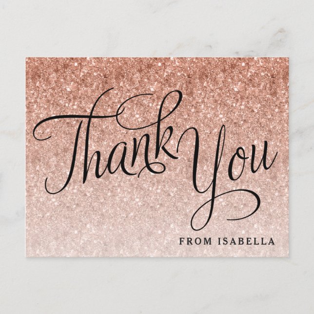 Rose Gold Glitter Personalised Thank you Postcard (Front)