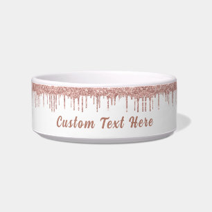 Rose Gold Glitter Pet Bowl with Custom Text