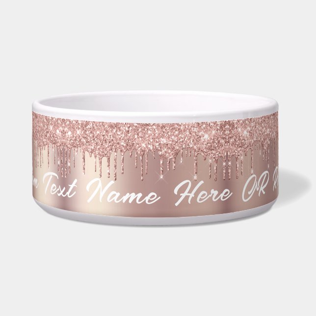 Rose Gold Glitter Pet Bowl with Custom Text Name (Front)