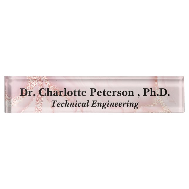 Rose Gold Glitter PhD or Doctorate Nameplate (Front)