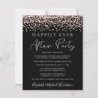 Rose Gold Glitter Photo Black Reception Invite