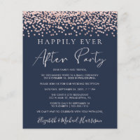Rose Gold Glitter Photo Blue Reception Invite