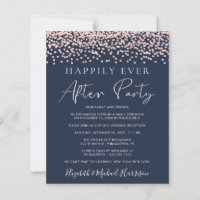 Rose Gold Glitter Photo Blue Reception Invite
