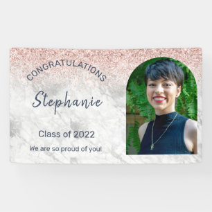 Rose Gold Glitter Photo Congratulations Graduation Banner