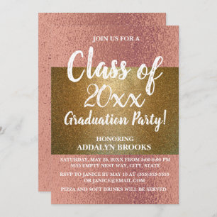 Rose Gold Glitter Photo Grad Party Invitation