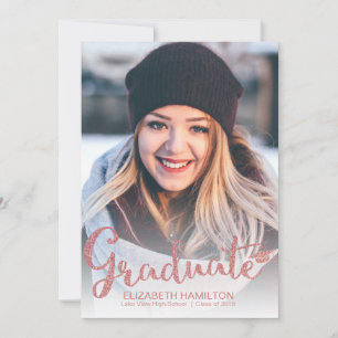 Rose Gold Glitter Photo Graduation Announcement