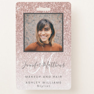 Rose Gold Glitter Photo Makeup Hair Salon ID Badge