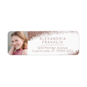 Rose Gold Glitter Photo Return Address Label