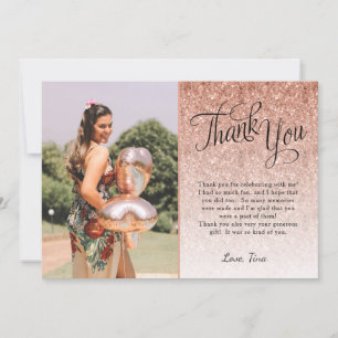 Rose Gold Glitter Photo Thank You Card