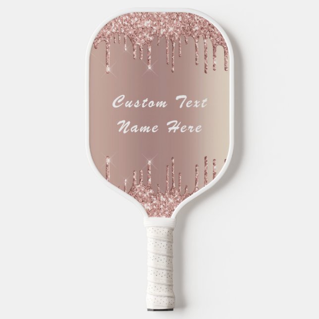 Rose Gold Glitter Pickleball Paddle Custom Text (Front)
