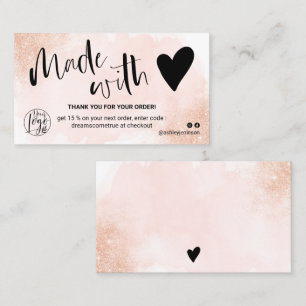 Rose Gold glitter pink brush logo thank you Business Card