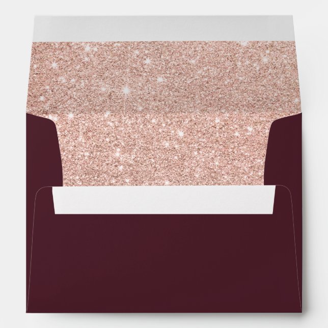 Rose gold glitter pink burgundy wedding address envelope (Back (Bottom))