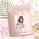 Rose gold glitter pink custom photo name 2024 planner<br><div class="desc">A faux rose gold metallic looking background with elegant faux rose gold and pink glitter drips, paint dripping look. Personalise and add your own photo, name and a year. The name is written in dark rose gold with a large modern hand lettered style script with swashes. To keep the swashes...</div>