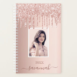 Rose gold glitter pink custom photo name planner
