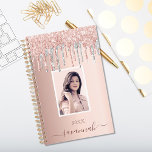 Rose gold glitter pink custom photo silver 2025 planner<br><div class="desc">A rose gold background with elegant faux rose gold, pink and faux silver glitter drips, paint dripping look. Personalise and add your own photo, name and a year. The name is written in dark rose gold with a large modern hand lettered style script with swashes. To keep the swashes only...</div>