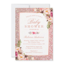 Rose Gold Glitter Pink Floral Girl Baby Shower