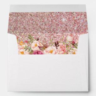 Rose Gold Glitter Pink Floral with Return Address Envelopes