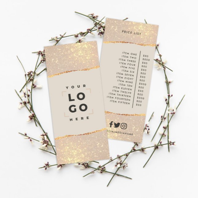 Rose gold glitter pink girly elegant price list rack card (Creator Uploaded)