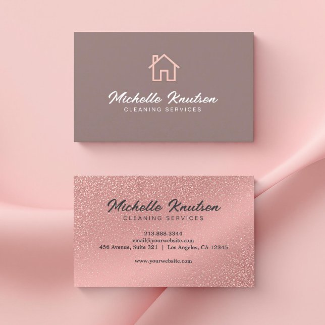 Rose gold glitter pink House Cleaning Service Business Card (Creator Uploaded)