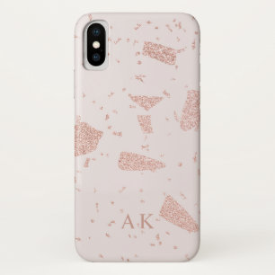 Rose Gold Glitter Pink Initials Personalised iPhone X Case