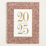 Rose Gold Glitter Pink Luxe Look Personalised 2025 Planner<br><div class="desc">Chic Rose Gold Pink glitter sparkle pattern design on a new elegant and classic luxurious looking undated planner for 2025 with custom name or planner subject title inside a square border on the front.</div>