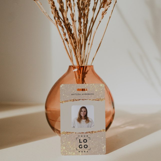 Rose gold glitter pink modern girly elegant ID badge (Creator Uploaded)