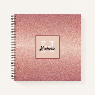 Rose gold glitter pink monogram notebook