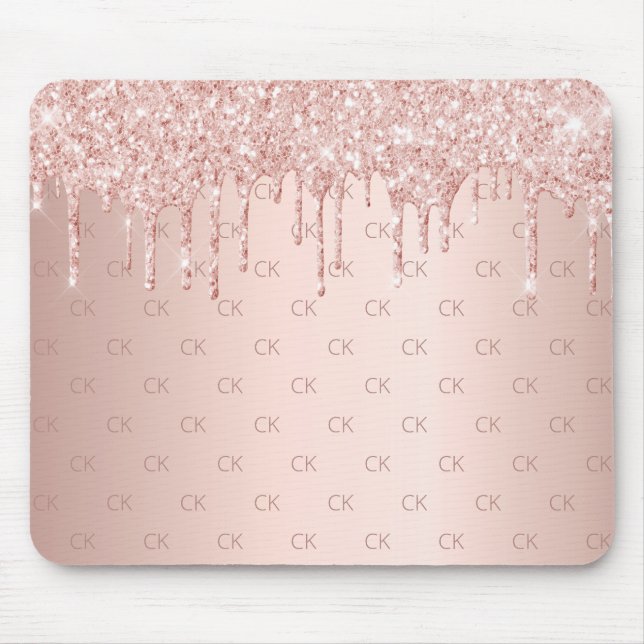 Rose gold glitter pink monogram sparkle luxurious mouse pad (Front)