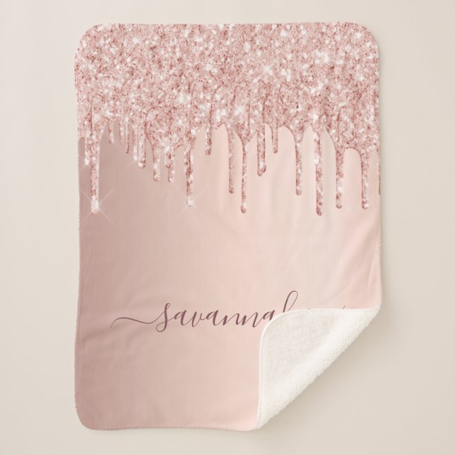 Rose gold glitter pink monogram sparkle sherpa blanket (Front)