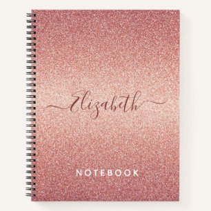 Rose gold glitter pink name script notebook
