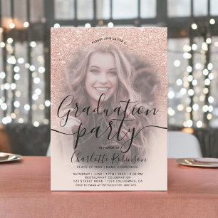 Rose gold glitter pink ombre 3 photos graduation invitation
