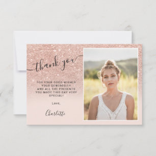 Rose gold glitter pink ombre 3 photos Sweet 16 Thank You Card