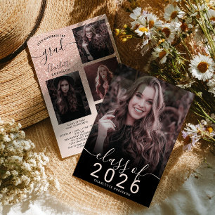 Rose gold glitter pink ombre 5 photos graduation invitation