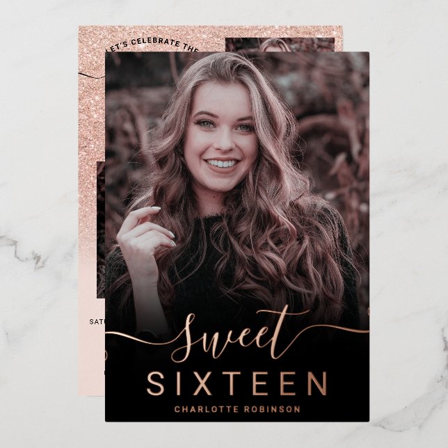 Rose gold glitter pink ombre 5 photos sweet 16 (Front/Back)