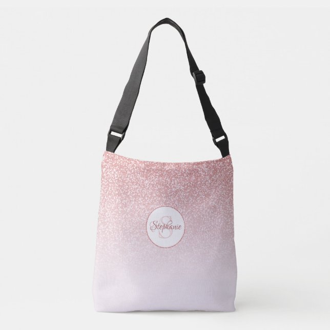 Rose Gold Glitter Pink Ombre Monogram Crossbody Bag (Front)