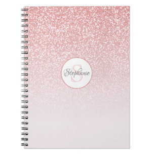 Rose Gold Glitter Pink Ombre Monogram Personalised Notebook