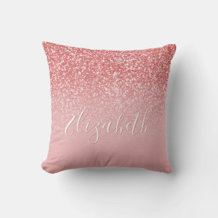 Rose Gold Glitter Pink Ombre Name Cushion