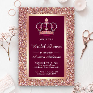 Rose Gold Glitter Pink Princess Bridal Shower Invitation