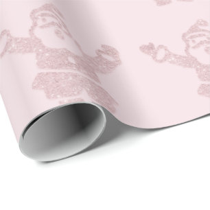 Rose Gold Glitter & Pink Santa Claus Pattern Wrapping Paper
