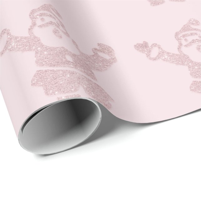 Rose Gold Glitter & Pink Santa Claus Pattern Wrapping Paper (Roll Corner)