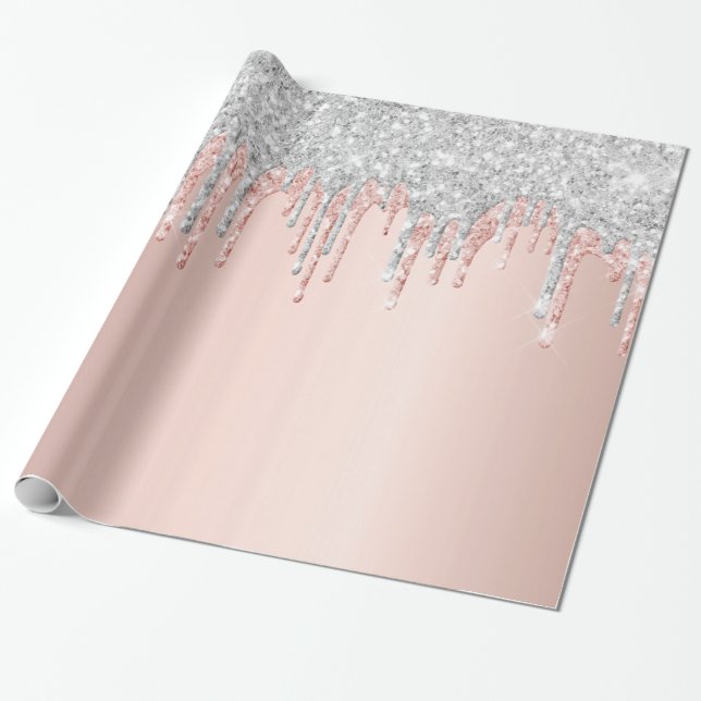 Rose gold glitter pink silver sparkle Christmas Wrapping Paper (Unrolled)