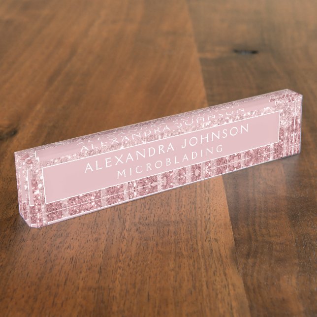 Rose Gold Glitter Pink Sparkle Microblading Nameplate (Side)
